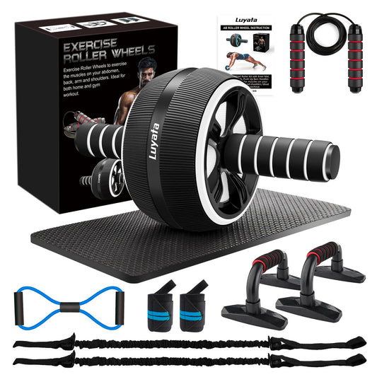 10-in-1 Ab Roller Wheel Kit - Home Gym Set with Resistance Bands, Knee Mat, Jump Rope & Push-Up Bars for Core Strength Training