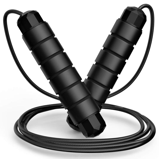 Adjustable Speed Jump Rope - Tangle-Free Steel Cable Skipping Rope with Ball Bearings and Foam Handles for Home Fitness & Cardio Workouts